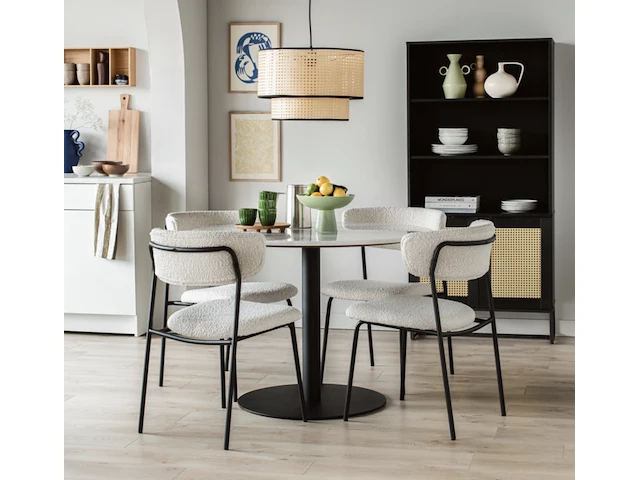 Eettafel marmer ø 110 cm - wit/zwart by fonq, wit - afbeelding 2 van  6