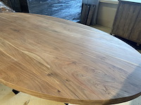 Eettafel, naturel acaciahout, zwart metalen spinpoot - afbeelding 3 van  5