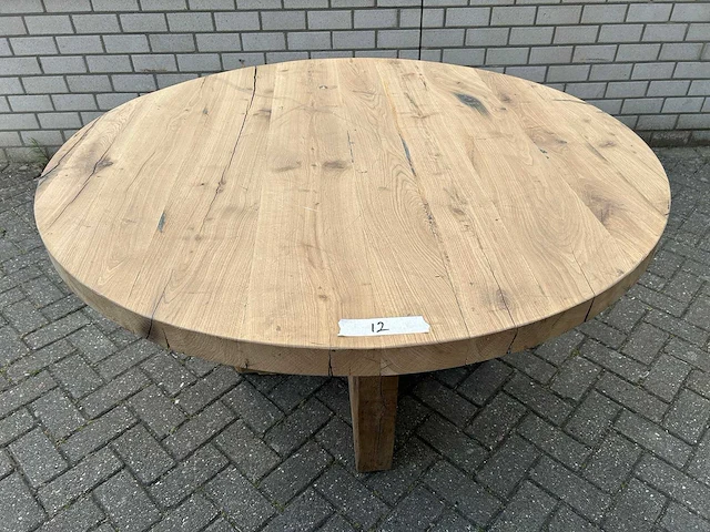 Eettafel oud eiken rond - afbeelding 1 van  3