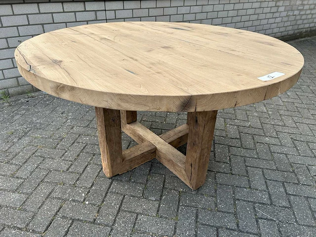 Eettafel oud eiken rond - afbeelding 2 van  3