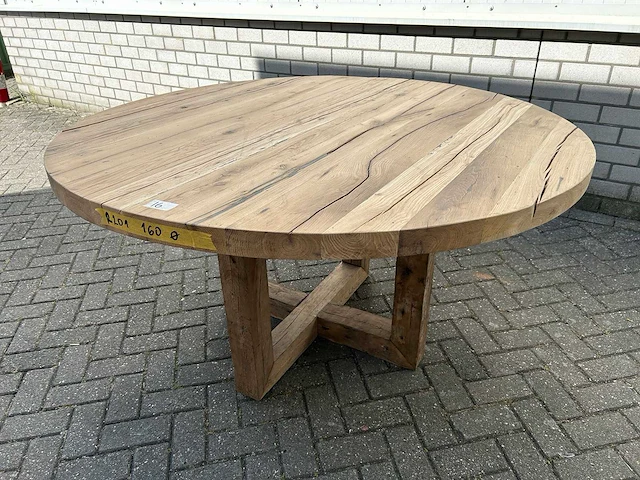 Eettafel oud eiken rond - afbeelding 1 van  4