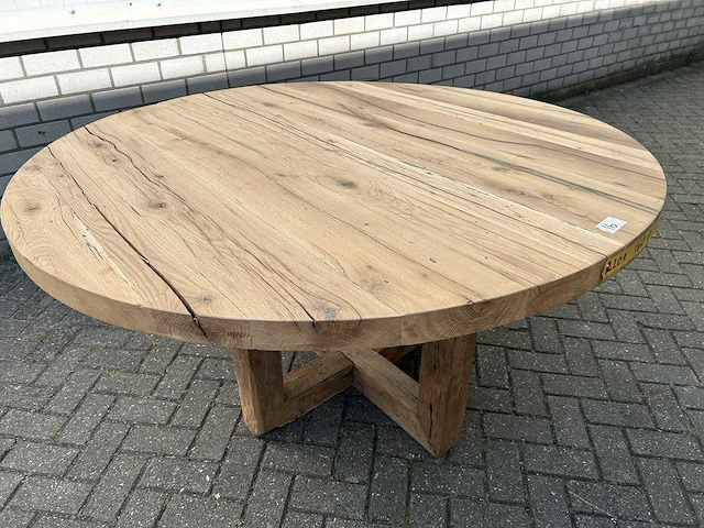 Eettafel oud eiken rond - afbeelding 3 van  4