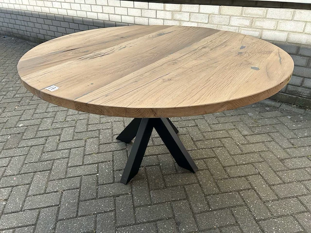 Eettafel oud eiken rond - afbeelding 1 van  3