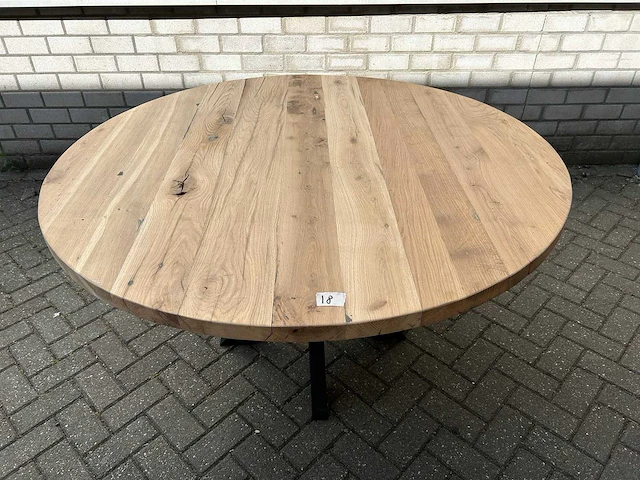 Eettafel oud eiken rond - afbeelding 1 van  3