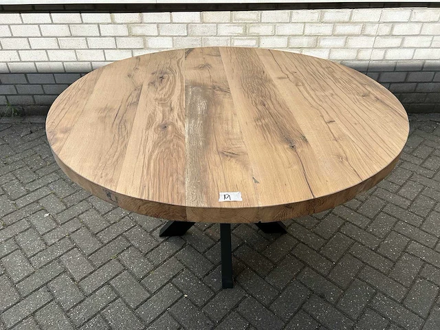 Eettafel oud eiken rond - afbeelding 1 van  3