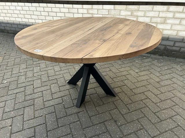 Eettafel oud eiken rond - afbeelding 1 van  3