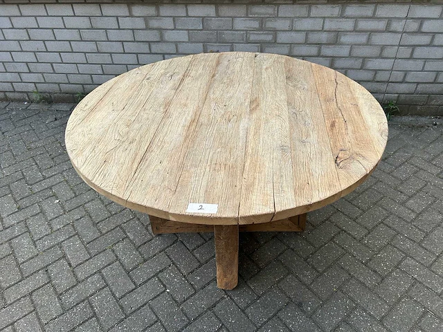 Eettafel oud eiken rond - afbeelding 2 van  3