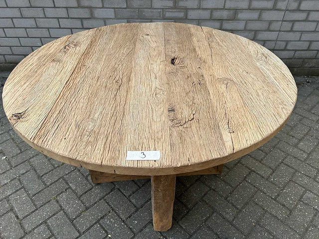 Eettafel oud eiken rond - afbeelding 2 van  3