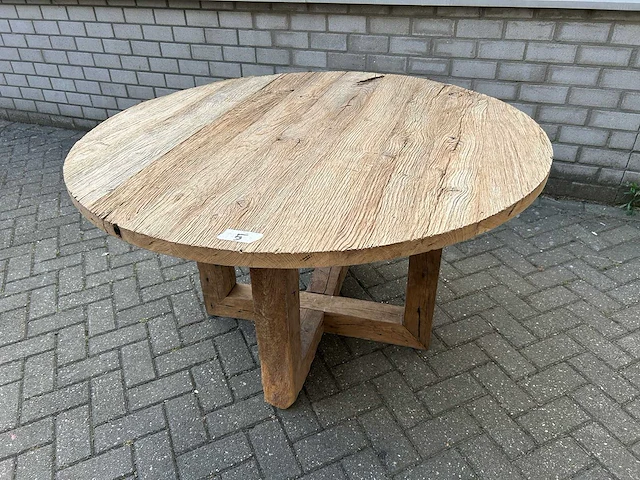 Eettafel oud eiken rond - afbeelding 2 van  3