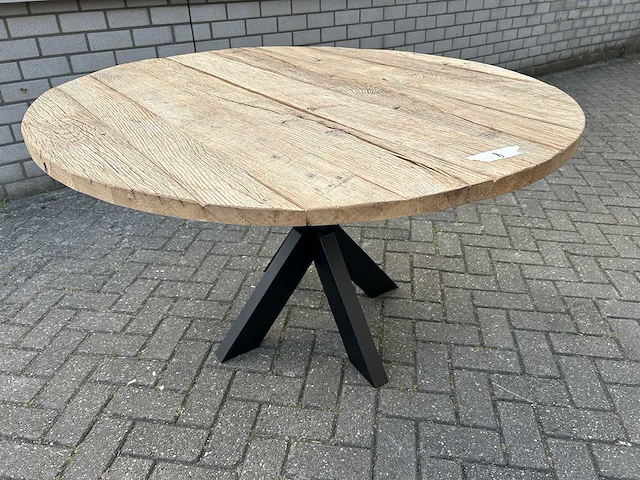 Eettafel oud eiken rond - afbeelding 1 van  3