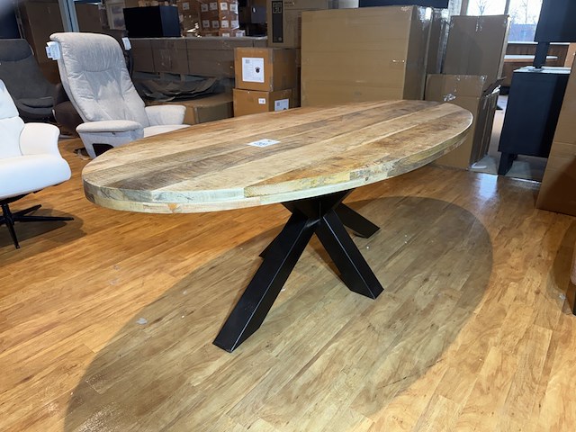 Eettafel, ovaal, naturel mangohout, zwart metalen spinpoot - afbeelding 1 van  5