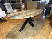 Eettafel, ovaal, naturel mangohout, zwart metalen spinpoot - afbeelding 1 van  5