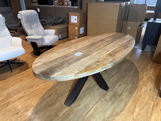 Eettafel, ovaal, naturel mangohout, zwart metalen spinpoot - afbeelding 2 van  5
