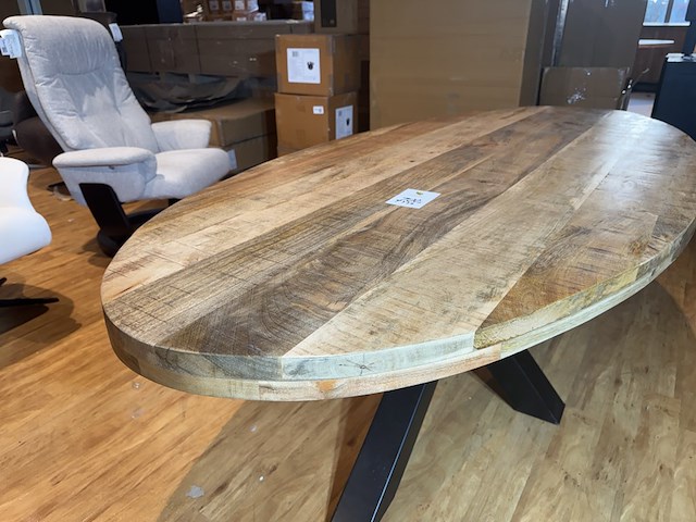 Eettafel, ovaal, naturel mangohout, zwart metalen spinpoot - afbeelding 3 van  5