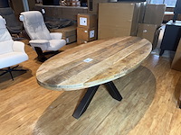 Eettafel, ovaal, naturel mangohout, zwart metalen spinpoot - afbeelding 2 van  5