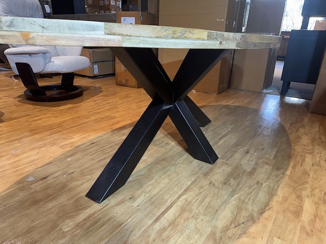 Eettafel, ovaal, naturel mangohout, zwart metalen spinpoot - afbeelding 4 van  5