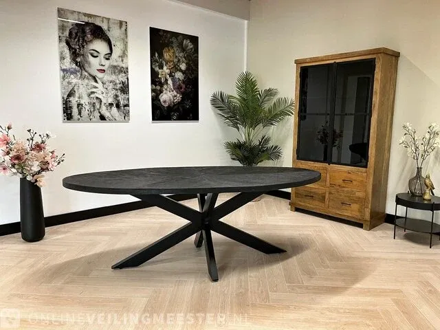 Eettafel ovaal visgraat zwart, zwart, bouwjaar 2024 - afbeelding 4 van  4