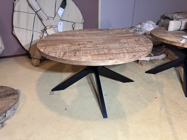 Eettafel rond, mangohout, zwart metalen spinpoot - afbeelding 2 van  5