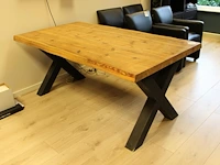 Eettafel / vergadertafel met houten blad en metalen onderstel. afmeting 180 x 100 x 78 cm. - afbeelding 2 van  2