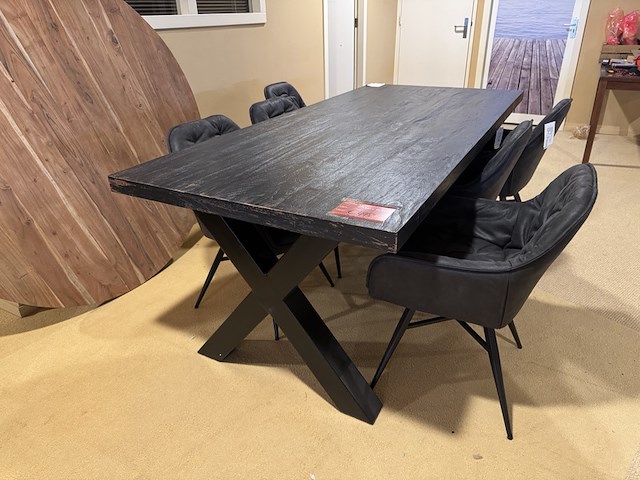 Eettafel, zwart hout, zwart metalen x-poot - afbeelding 1 van  4
