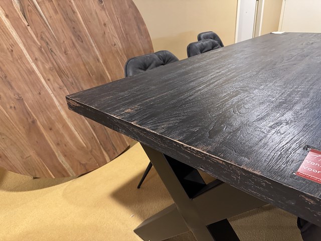 Eettafel, zwart hout, zwart metalen x-poot - afbeelding 3 van  4