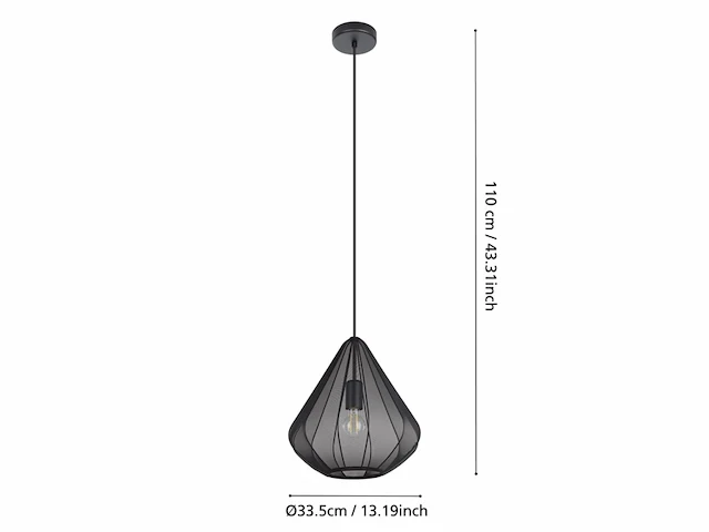 Eglo dolwen hanglamp e27 33,5 cm zwart textiel - afbeelding 1 van  3