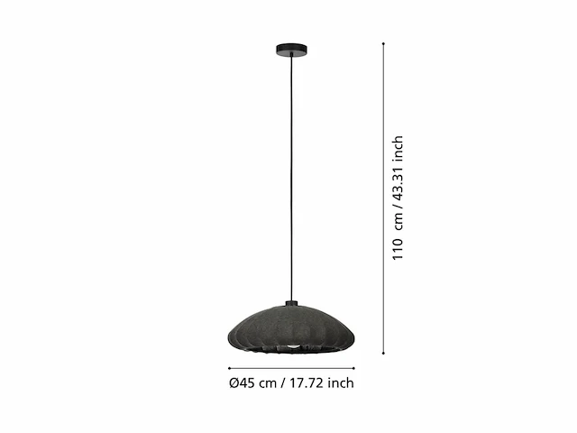Eglo hanglamp barlaston pendellamp van grijs textiel en zwart metaal e27 fitting - afbeelding 4 van  4