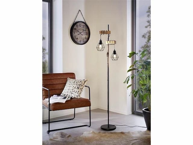 Eglo townshend 5 vloerlamp e27 1665 cm zwart/bruin fsc hout - afbeelding 4 van  4