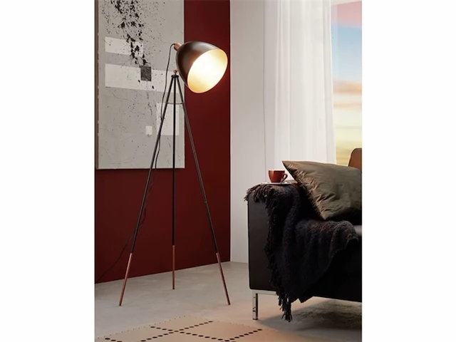 Eglo vintage chester vloerlamp 1 lichts zwart koper - afbeelding 4 van  4