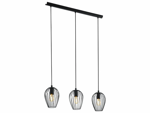 Eglo vintage newtown hanglamp 3 lichts lengte 700mm. zwart - afbeelding 1 van  3