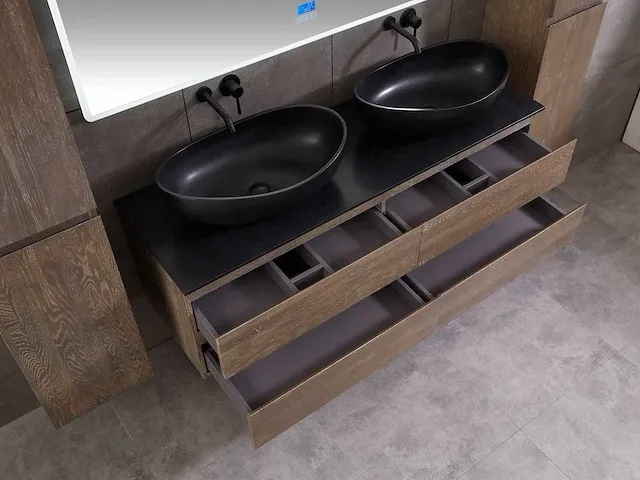 Eiken badkamermeubel 2-persoons 140cm grey smoked - afbeelding 7 van  18