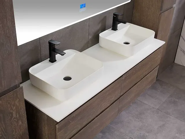 Eiken badkamermeubel 2-persoons 140cm grey smoked - afbeelding 9 van  18