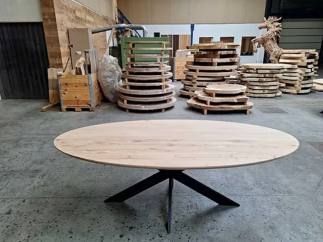 Eiken ovale eettafel 220 cm. - afbeelding 1 van  4
