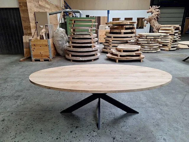 Eiken ovale eettafel 220 cm. - afbeelding 1 van  4