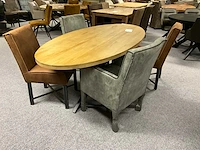 Eiken tafel 4 leren stoelen - afbeelding 1 van  10