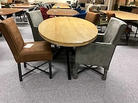 Eiken tafel 4 leren stoelen - afbeelding 4 van  10