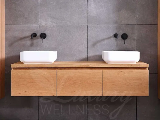Eikenhout badkamermeubel 150cm (natural/white wash/grey smoked) - afbeelding 15 van  31