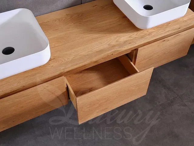 Eikenhout badkamermeubel 150cm (natural/white wash/grey smoked) - afbeelding 16 van  31