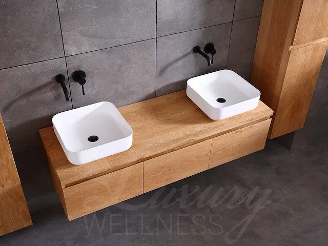 Eikenhout badkamermeubel 180cm (natural/white wash/grey smoked) - afbeelding 2 van  32