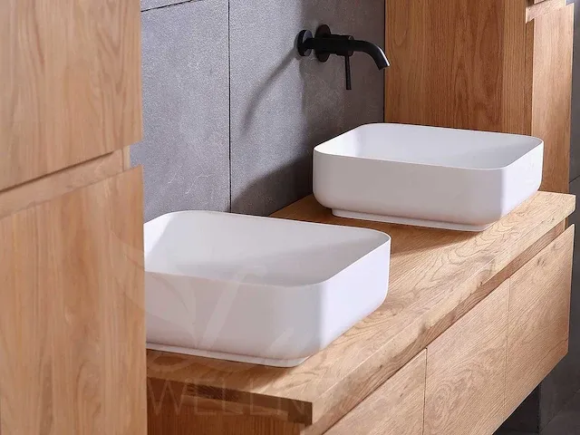 Eikenhout badkamermeubel 180cm (natural/white wash/grey smoked) - afbeelding 6 van  32
