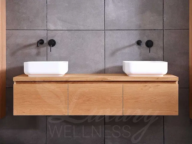 Eikenhout badkamermeubel 180cm (natural/white wash/grey smoked) - afbeelding 7 van  32