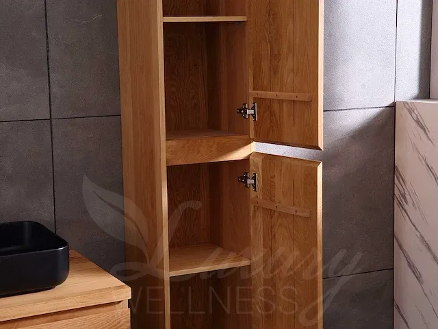 Eikenhout badkamermeubel 180cm (natural/white wash/grey smoked) - afbeelding 11 van  32