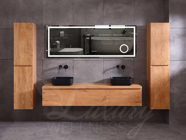 Eikenhout badkamermeubel 180cm (natural/white wash/grey smoked) - afbeelding 23 van  32