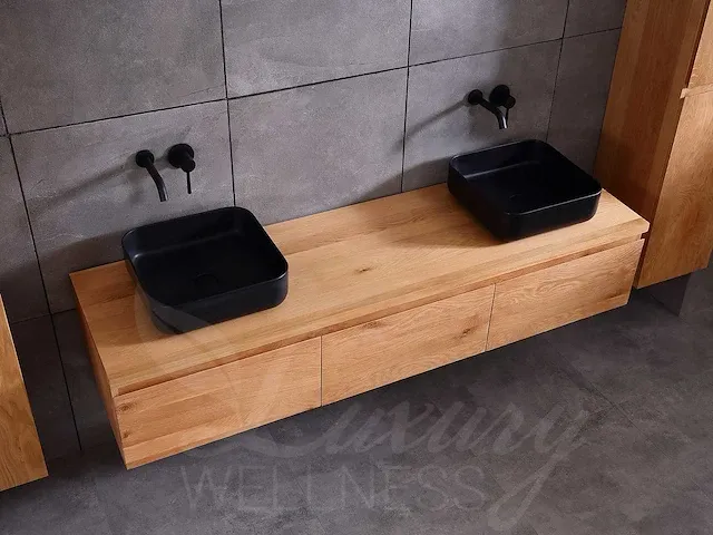 Eikenhout badkamermeubel 180cm (natural/white wash/grey smoked) - afbeelding 27 van  32