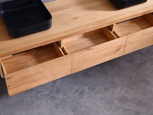 Eikenhout badkamermeubel 180cm (natural/white wash/grey smoked) - afbeelding 29 van  32