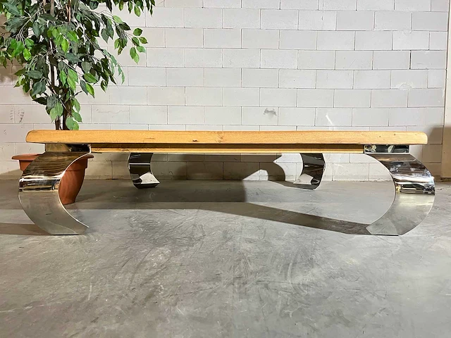 Eikenhouten salontafel met verchroomde poten - afbeelding 1 van  6