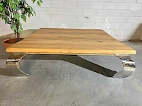 Eikenhouten salontafel met verchroomde poten - afbeelding 2 van  6
