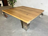 Eikenhouten salontafel met verchroomde poten - afbeelding 3 van  6