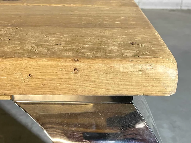 Eikenhouten salontafel met verchroomde poten - afbeelding 5 van  6