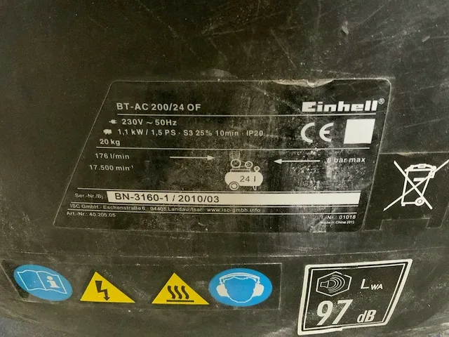 Einhell bt-ac 200/24 of olievrije compressor - afbeelding 4 van  6
